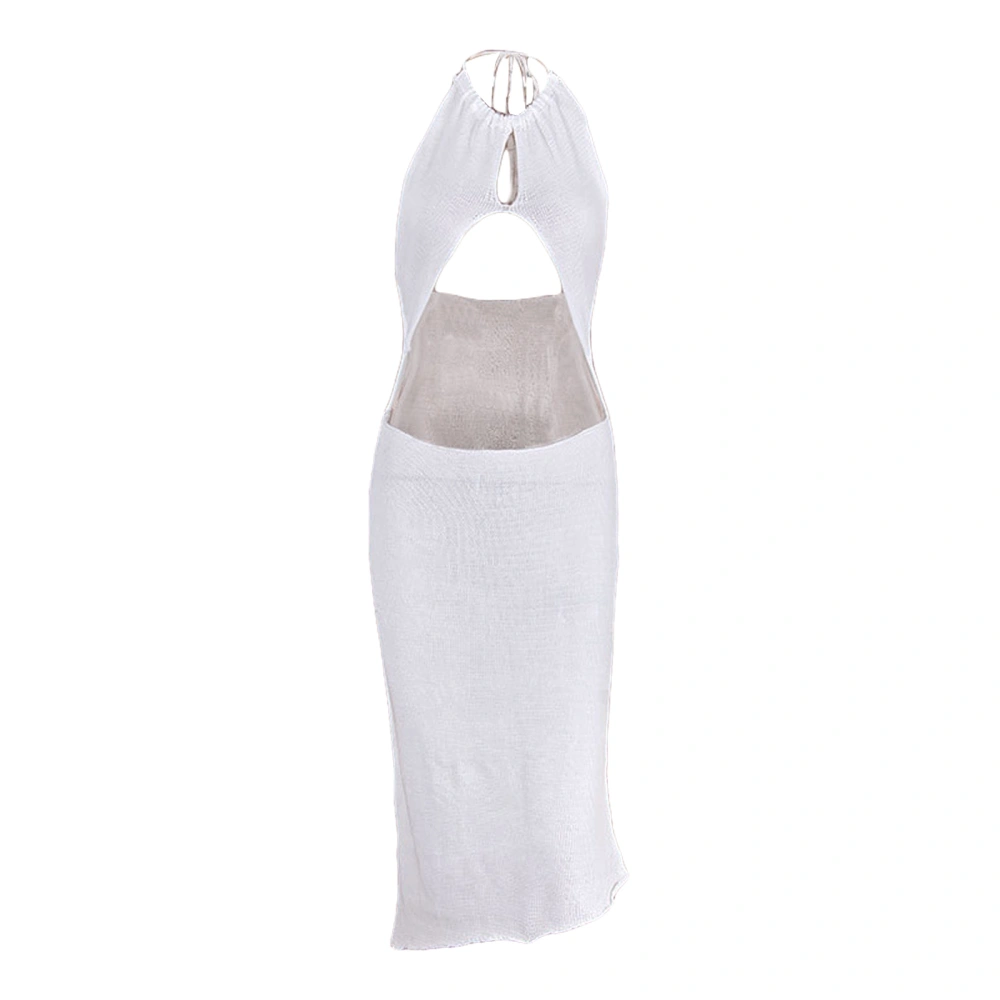 Women Knit Beach Dress Halterneck Hollowed Asymmetric Long Dress