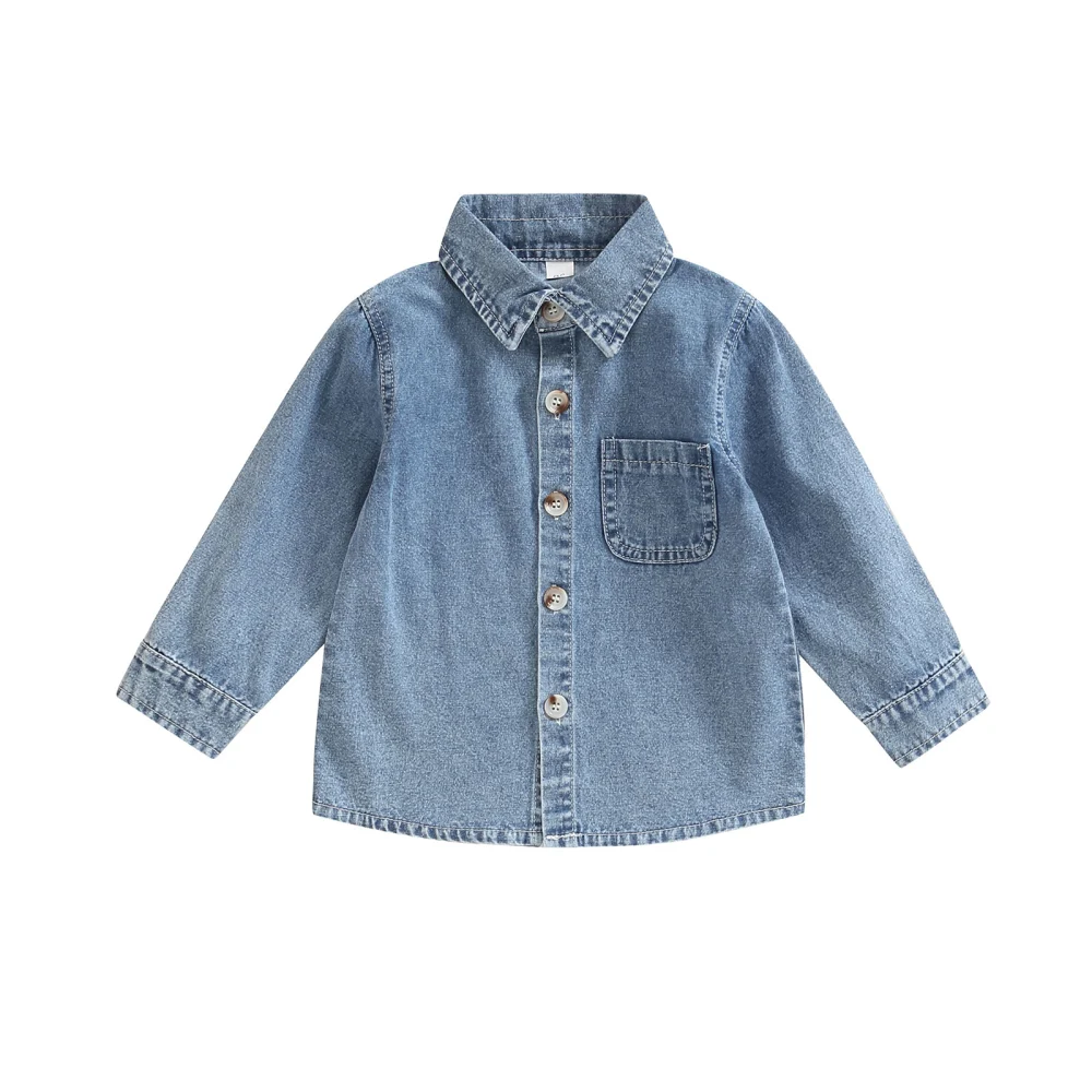 Boys Outer Tops Long Sleeve Lapel Button Closure Pocket Denim Jacket 