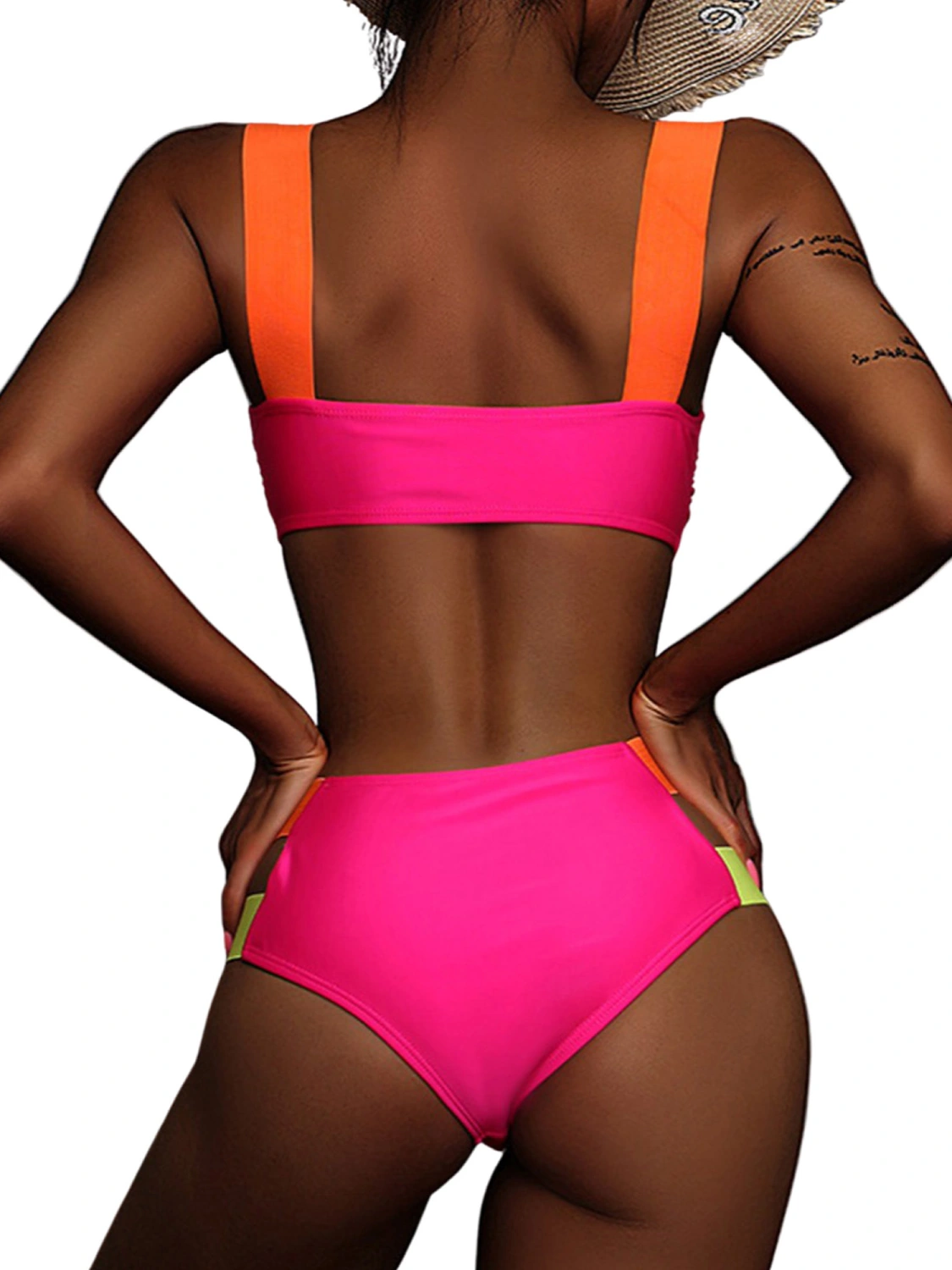 Women's One Piece Monokini Cut-out Bandage Contrast Color Swimwear