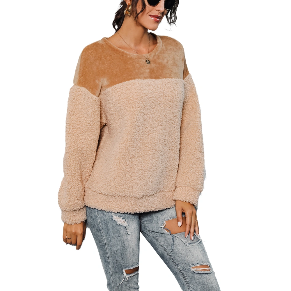 Women Fuzzy Long Sleeve Color Block Patchwork Loose Sweatshirts