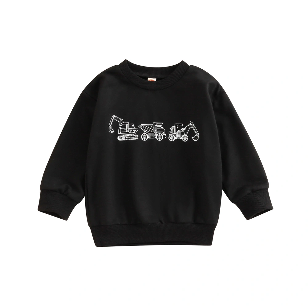 Toddler Boy Autumn Pullover, Long Sleeved Digger Print Sweatshirt