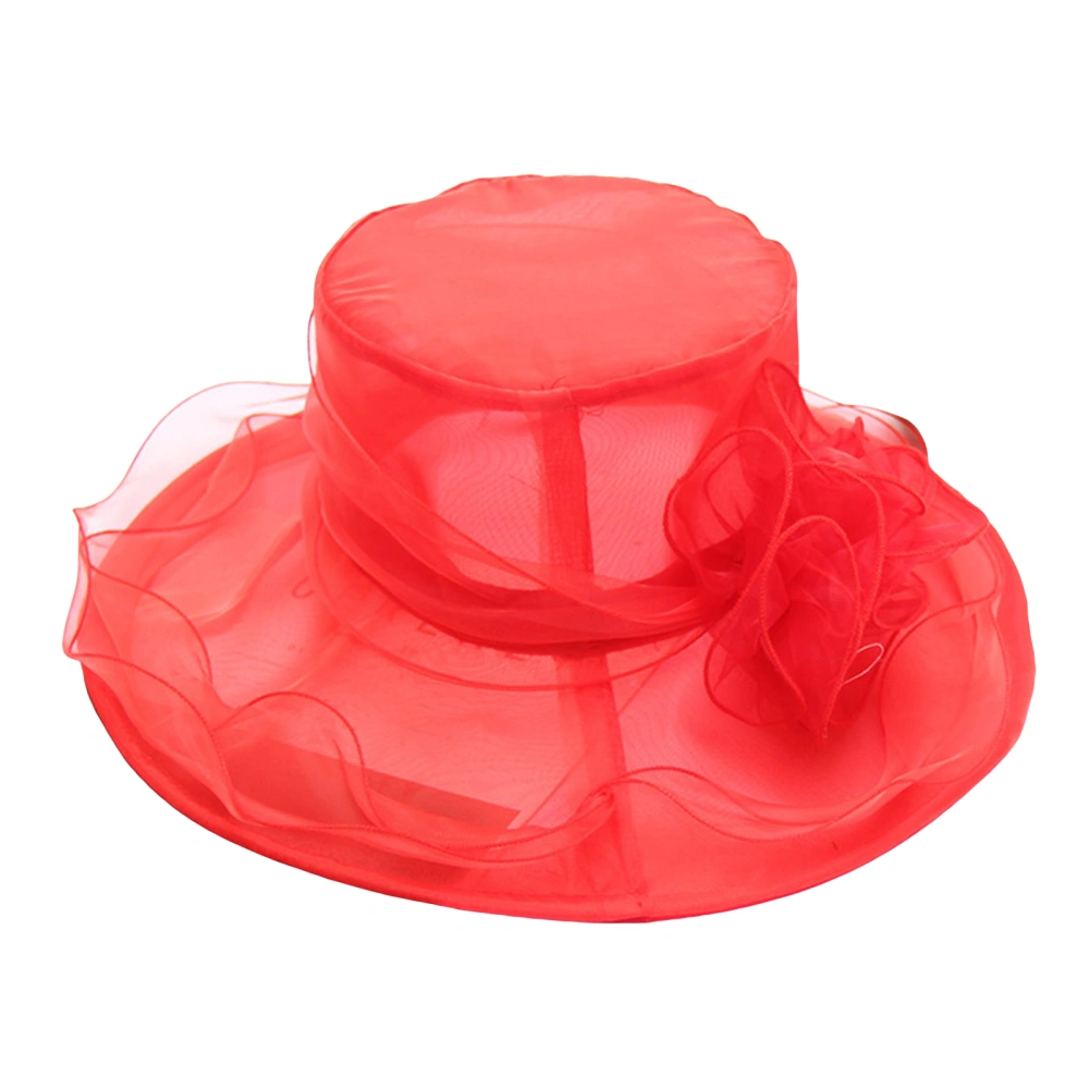 Women Flower Organza Sun Hat Wide Brim Visor Caps for Beach Party 