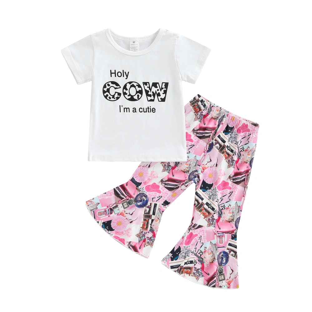 Baby Kid Girls Pants Set, Letters Print T-shirt with Flare Pants