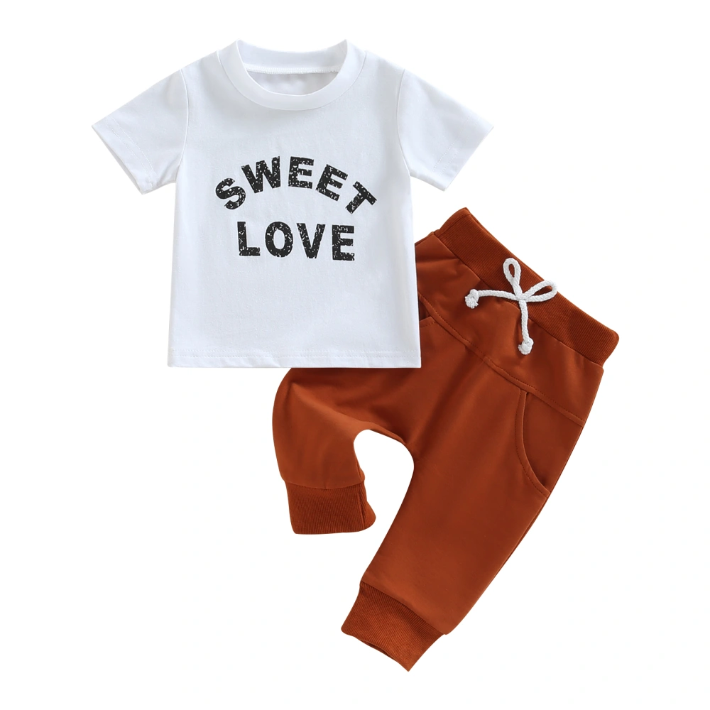 Boy Short Sleeve Letter Print T-Shirt + Elastic Waist Solid Pants