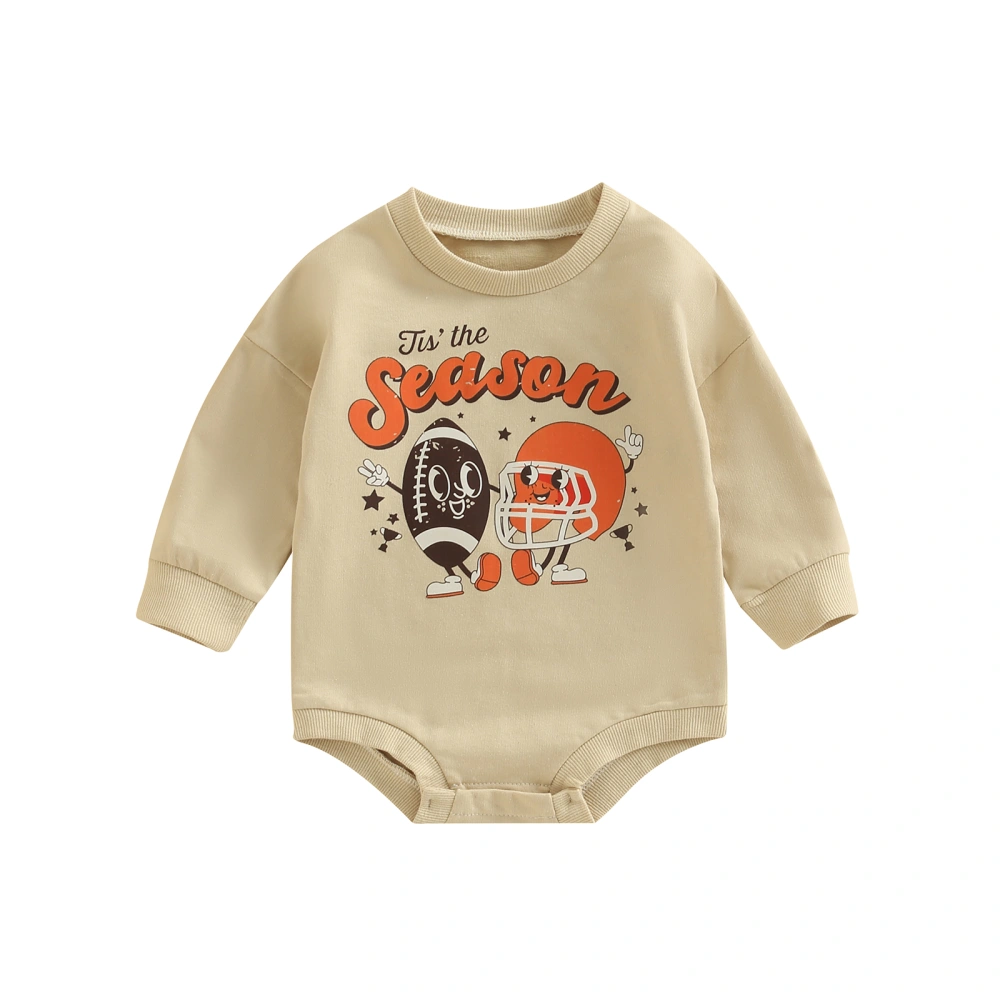 Baby Autumn Long Sleeve O Neck Letter & Rugby Print Casual Romper