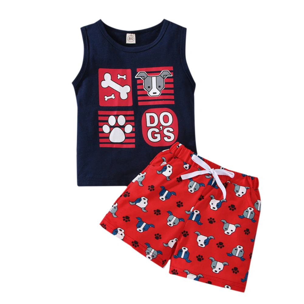 Little Kids Summer Outfit, Sleeveless Letter Dog Crew Tanks + Shorts