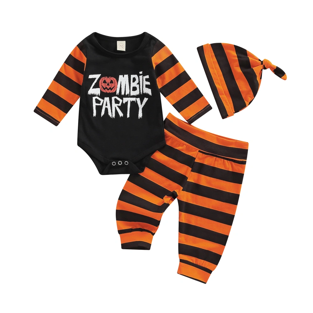 3Pcs Baby Halloween Outfits, Pumpkin Letter Romper + Pants + Hat Set