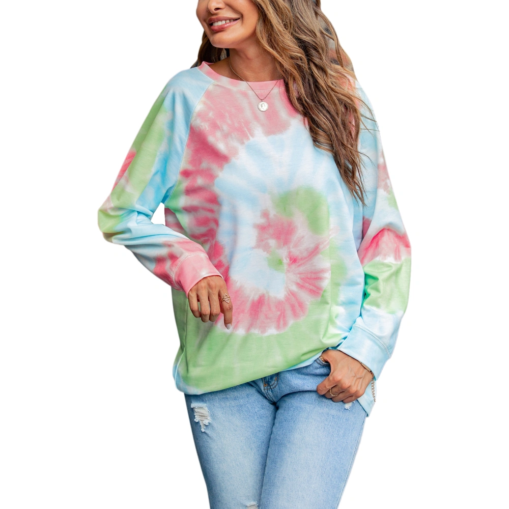 Women Long-sleeved T-shirt with Tie-dye Printing, Loose Version