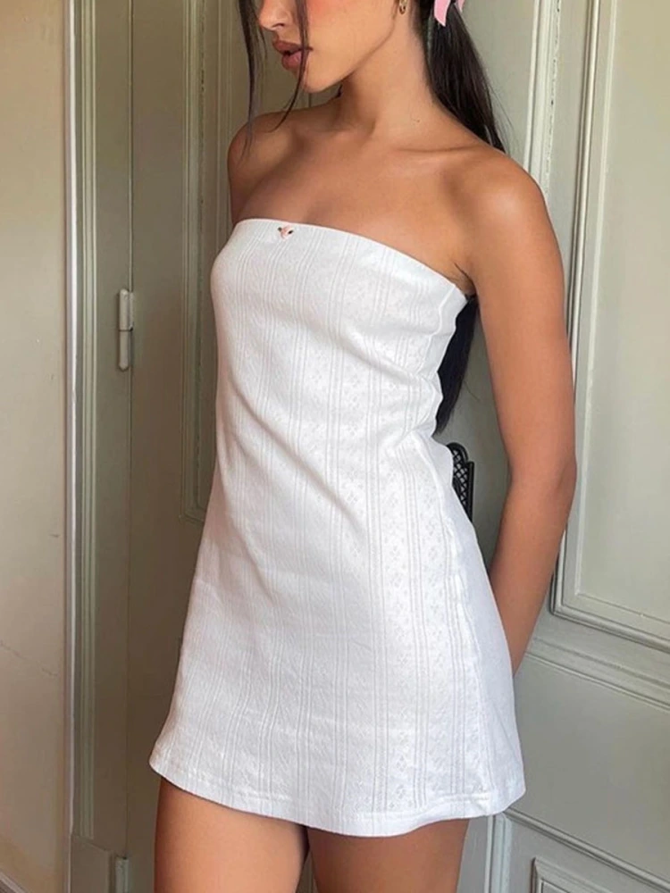 Women's Summer White Sleeveless Backless Off Shoulder Bandeau Dress