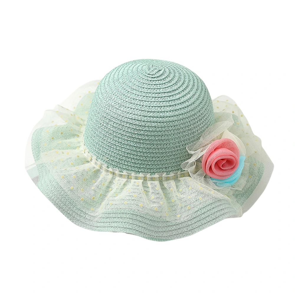 Straw Bucket Hat, Summer Girls Wide Brim Flower Lace Sun Cap