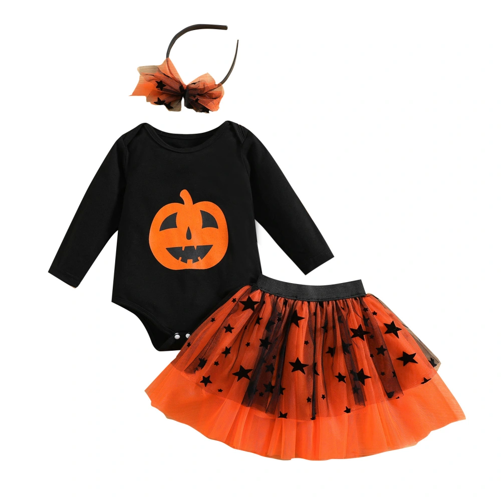 Baby Girl's Halloween Romper Set, Romper + Tulle Skirt + Hair Hoop