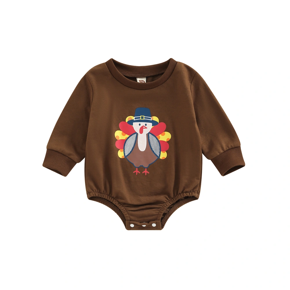 Baby Thanksgiving Day Turkey Print Round Neck Long Sleeve Romper