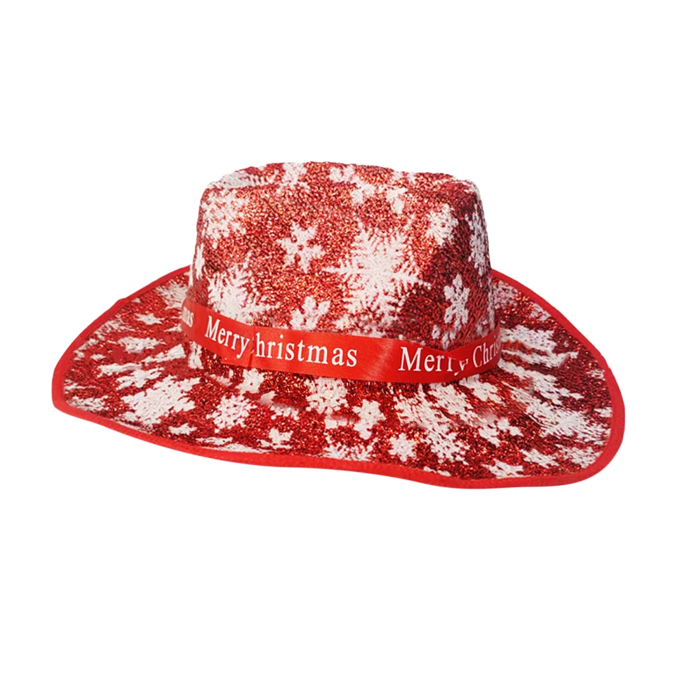 Christmas Cowboy Hat, Snowflake Print Feather Patchwork Cap for Women