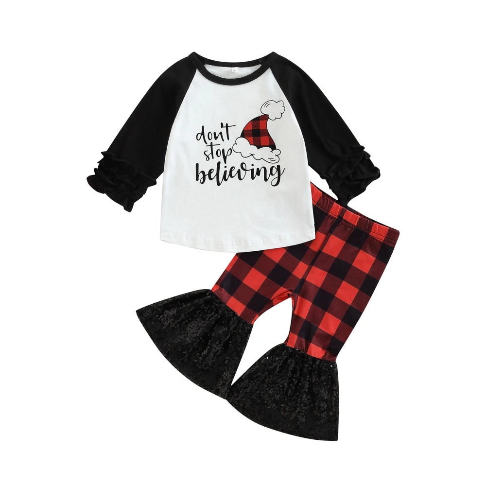 Kids Girls Outfits Letter Print Long Sleeve Tops and Flare Pants Set