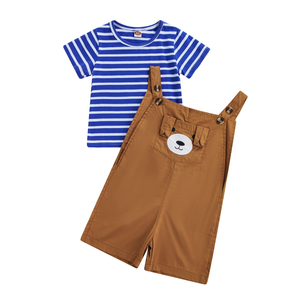 Kids Summer Outfit, Striped Crew Neck T-Shirt + Short Suspender Pants