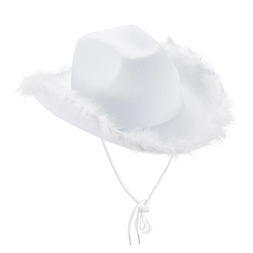 Women's Cowboy Hat, Adult Solid Color Furry Trim Wide Brim Female Cap