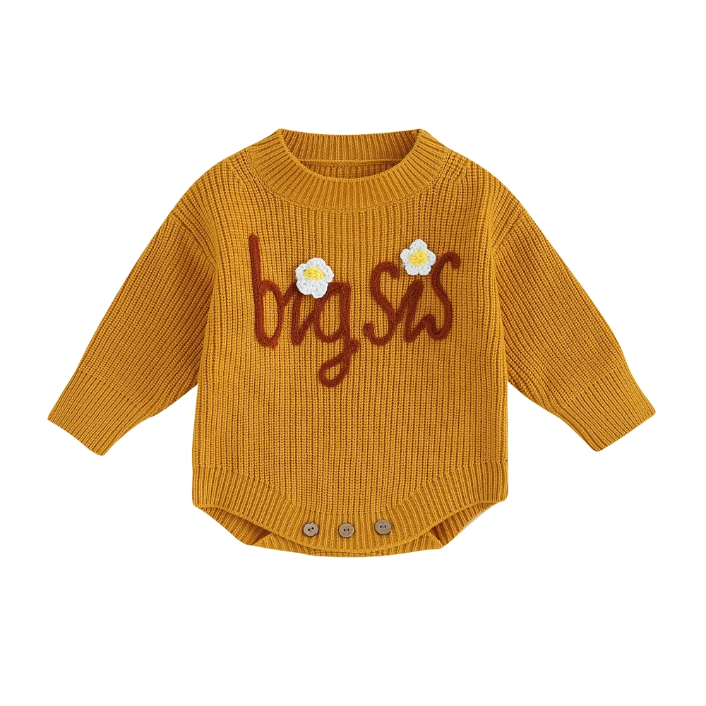 Baby Girls Knit Sweater Romper Letter Embroidery Long Sleeve Jumpsuits