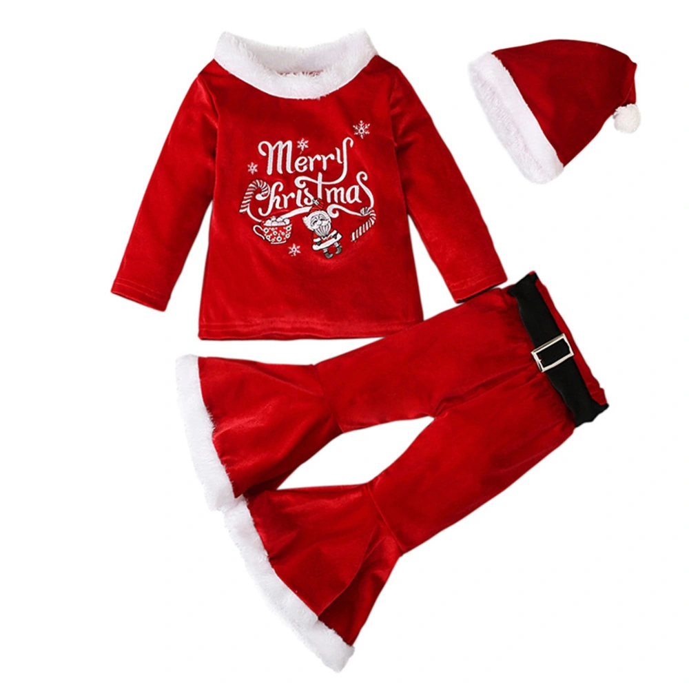 Christmas Kids Girls Outfits Letter/ Santa Print Tops and Pants Hat