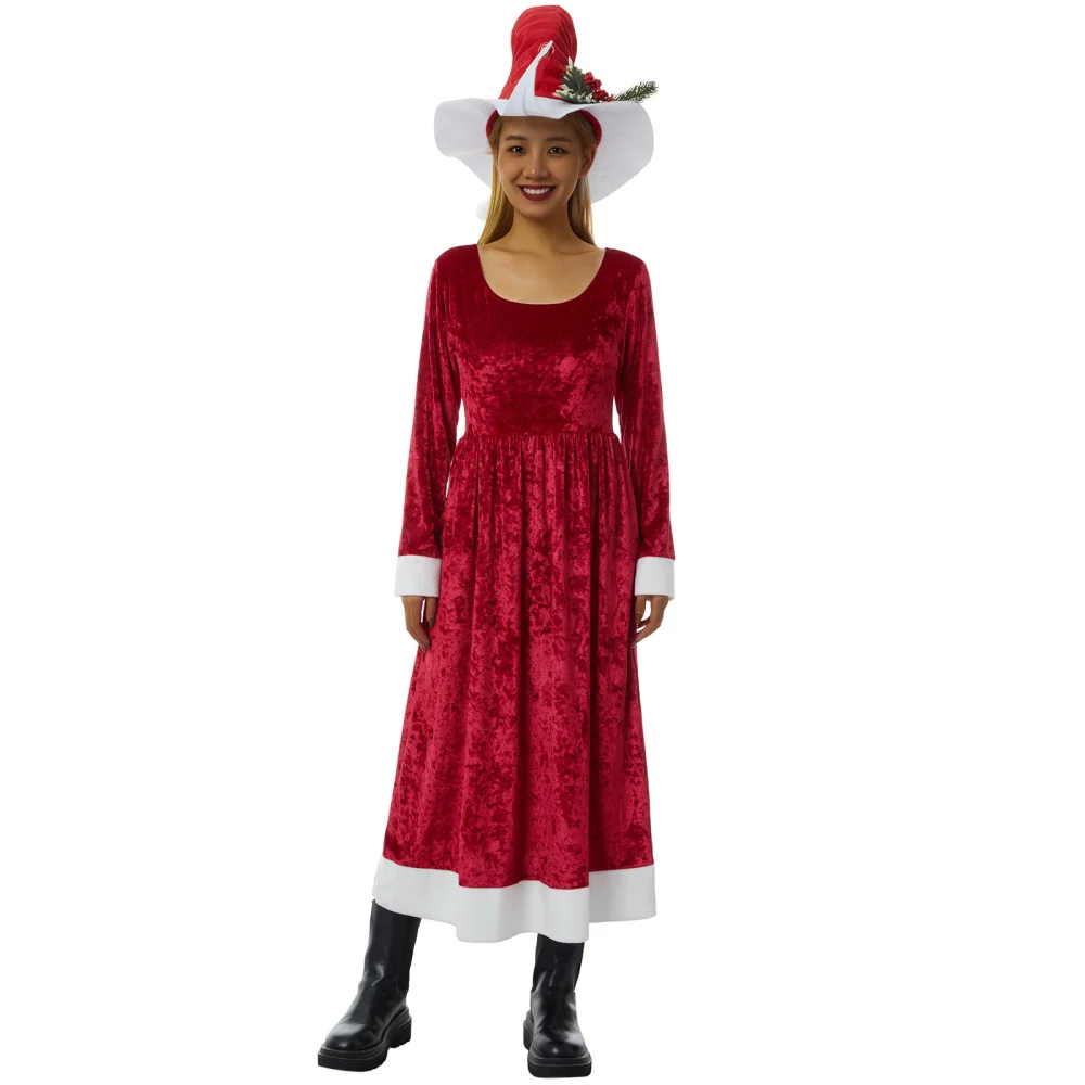 Christmas Hat for Christmas Dress, White Wide Hat Brim Long Hat Tip 