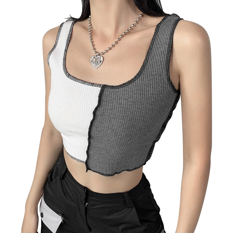 Women Contrast Color Cropped Tops, Sleeveless Scoop Collar Vest