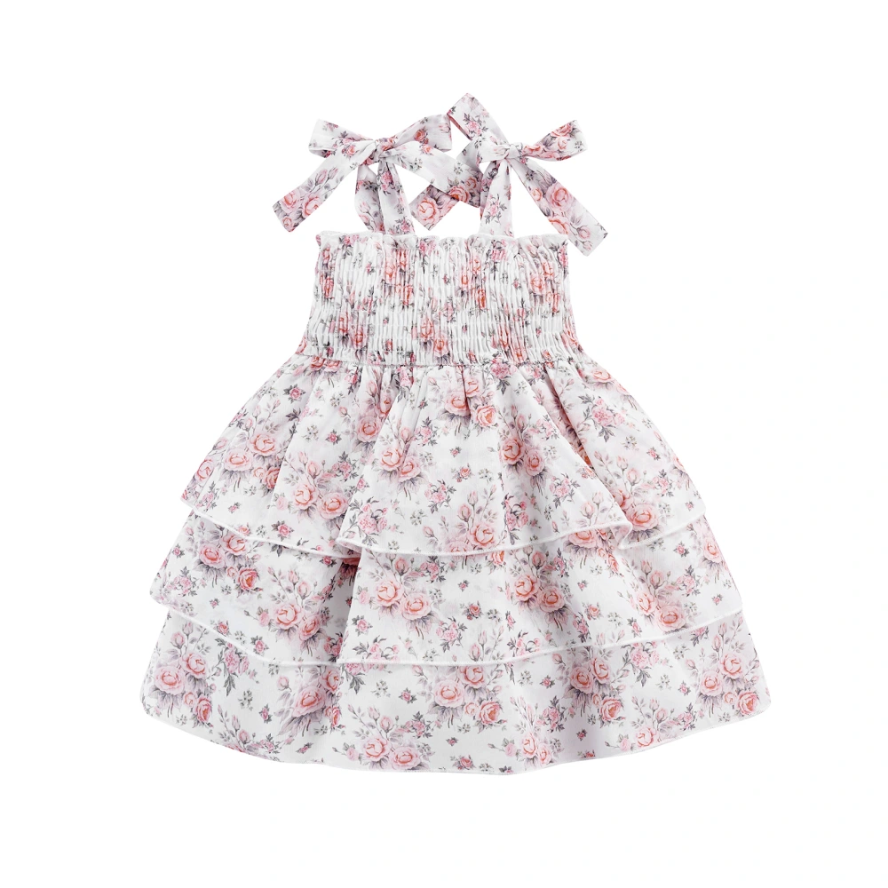 Little Girl's Dress, Sleeveless Rose Printed Ruffle Sling Dresses