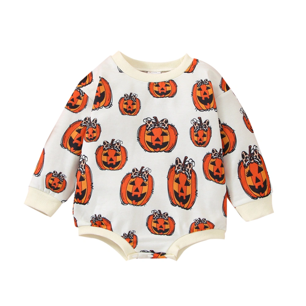 Infant Baby Halloween Romper, Long Sleeves Pumpkin Print Jumpsuit