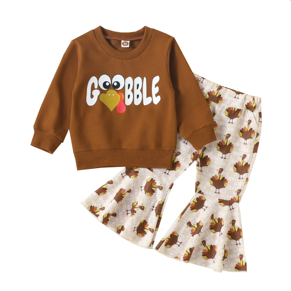 Toddler Girl Thanksgiving Day Outfits, Pullover Tops and Flare Pants