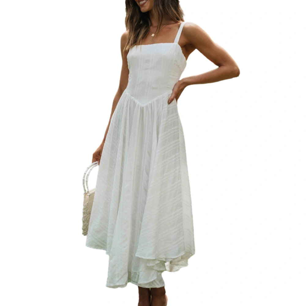 Women's Summer Slip Dress Solid Color Backless Irregular Midi Dress