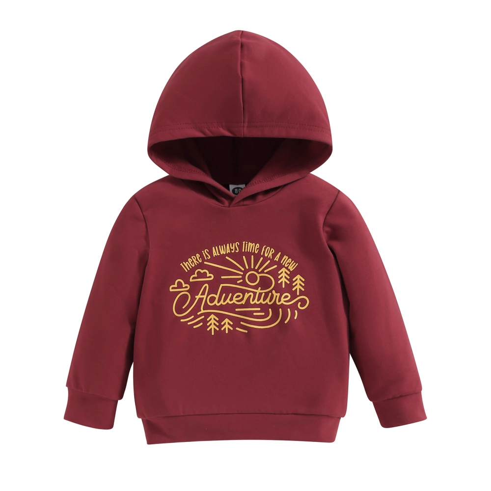 Toddler Boys Long Sleeve Letter Sun Print Hooded Pullover Tops