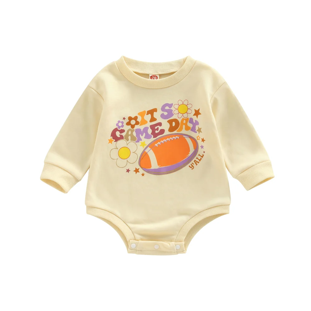 Baby Autumn Long Sleeve O Neck Rugby/Soccer Print Casual Playsuit