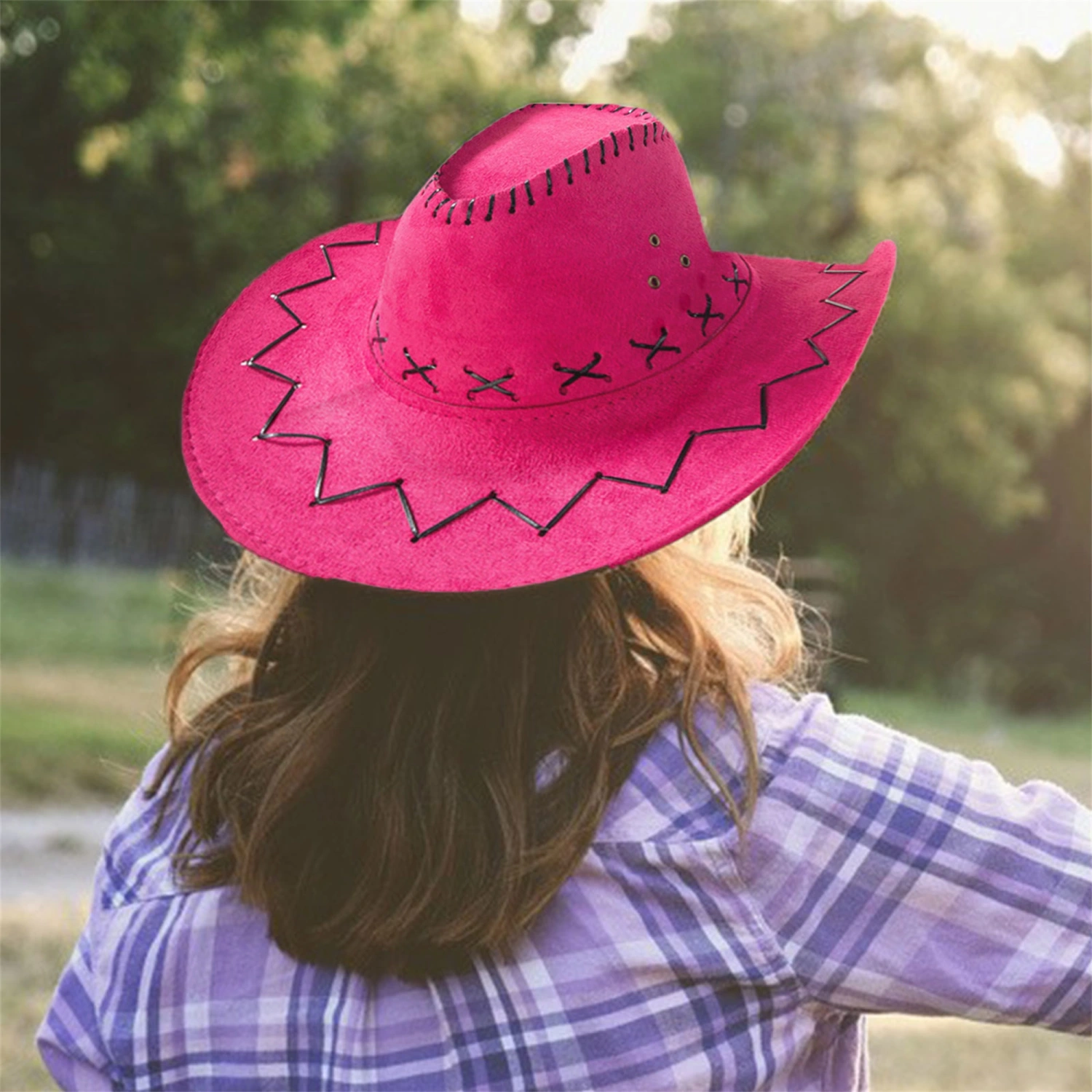 Women Men Cowboy Hat, Stitching Wide Brim Western Large Thick Cap