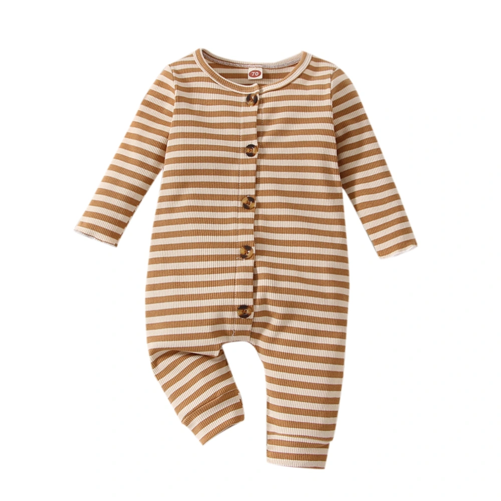 Infant Baby Romper, Long Sleeve Round Neck Stripe Ribbed Jumpsuit