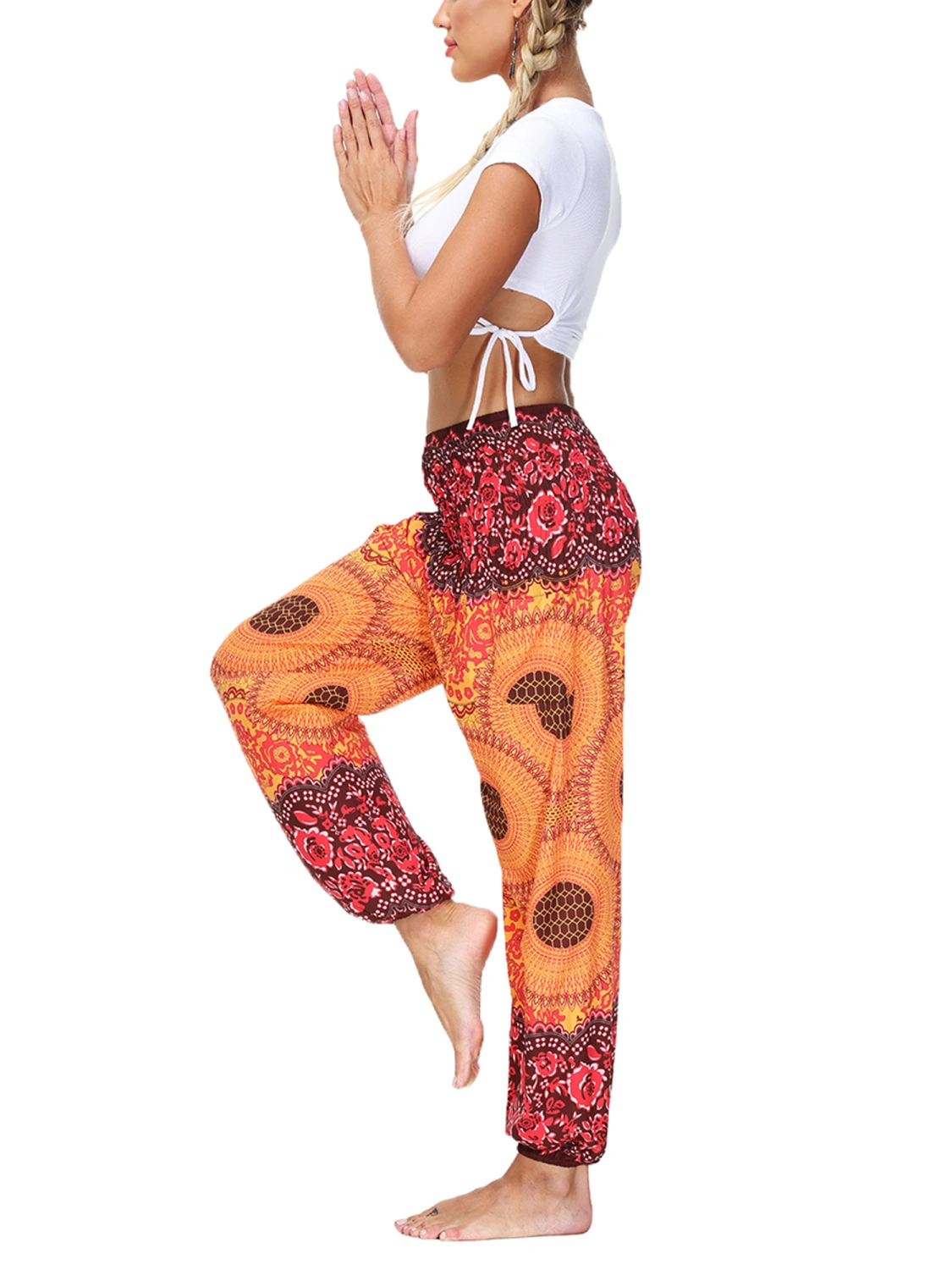 Women High Waist Yoga Trousers, Loose Fit Printed Lantern Long Pants
