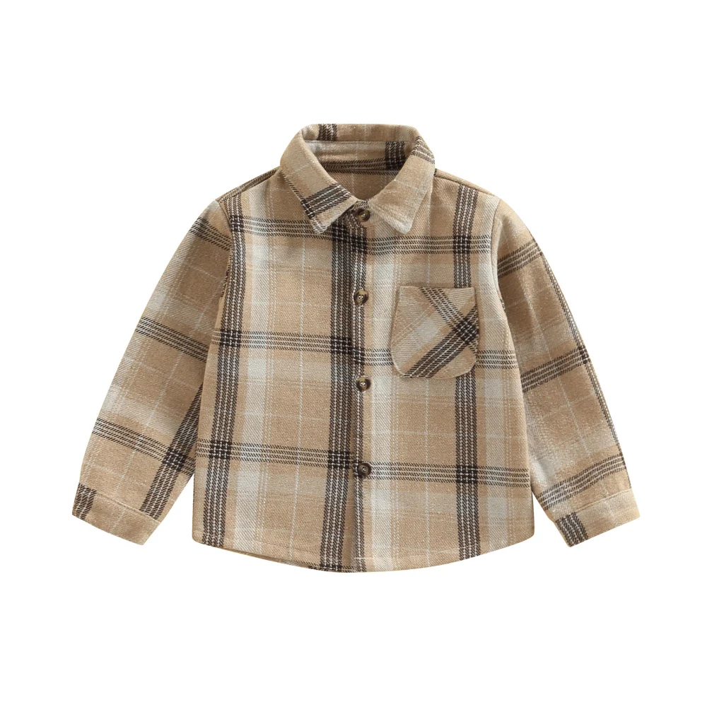 Kids Plaid Shirt Jacket Long Sleeve Button Down Jackets with Pockets