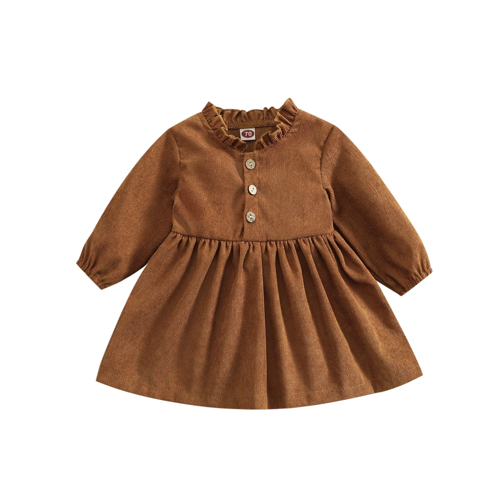 Toddler Girl Solid Color Long Sleeve Ruffle Collar Button A-line Dress