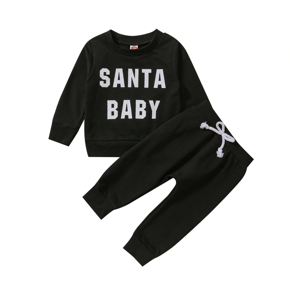 Baby Suit Set, Letter Print Round Neck Long Sleeve Tops+ Long Pants