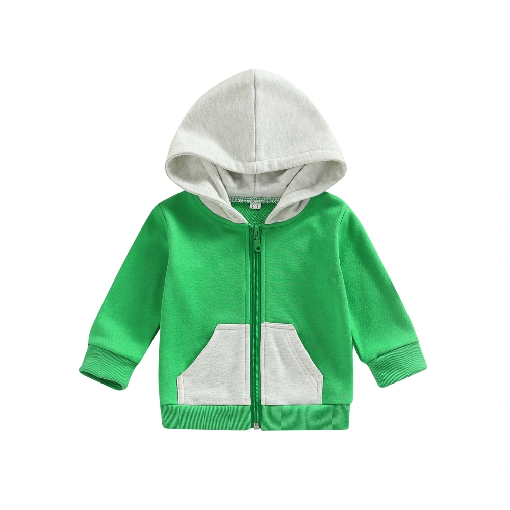 Toddler Casual Hooded Jacket, Contrast Color Long Sleeve Zipper Coat