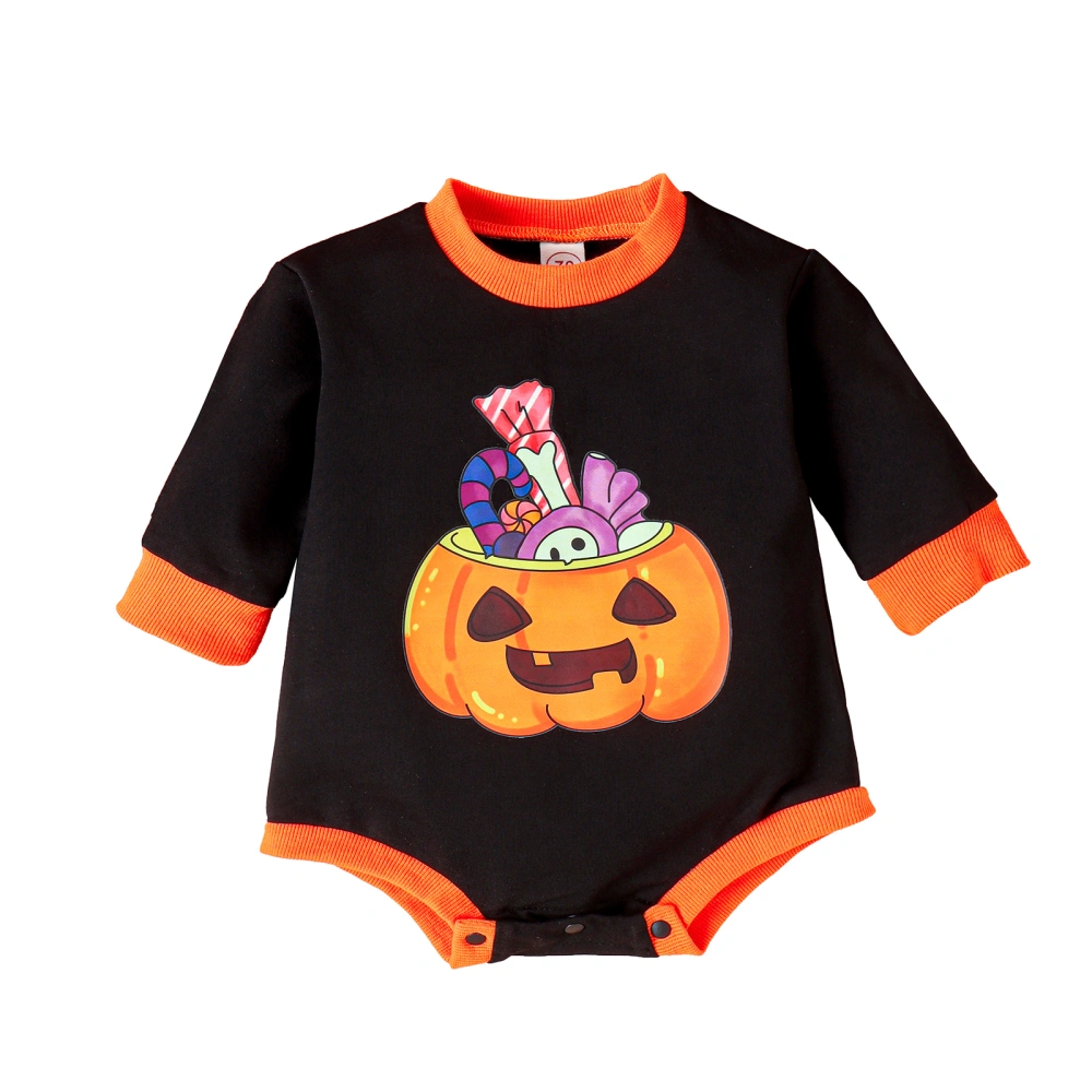 Baby Halloween Jumpsuit Pumpkin & Lollipop Print Long Sleeve Romper