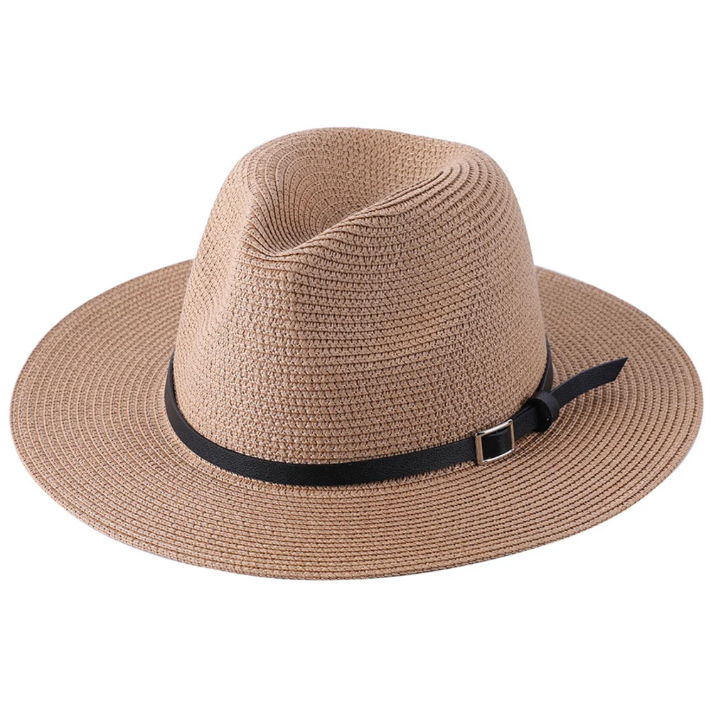 Men Women Straw Fedora Hat, Panama Beach Hat with Buckle Belt