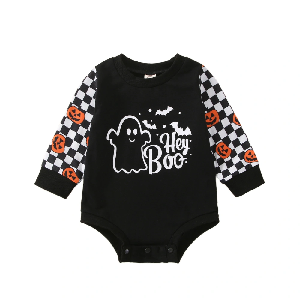 Baby Girl Boy Halloween Romper, Ghost Print Patchwork Snaps Jumpsuit