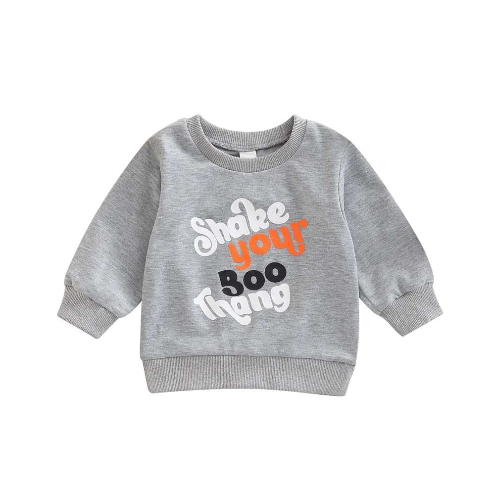 Toddler Baby Halloween Pullover, Long Sleeve Letter Print O-Neck Tops