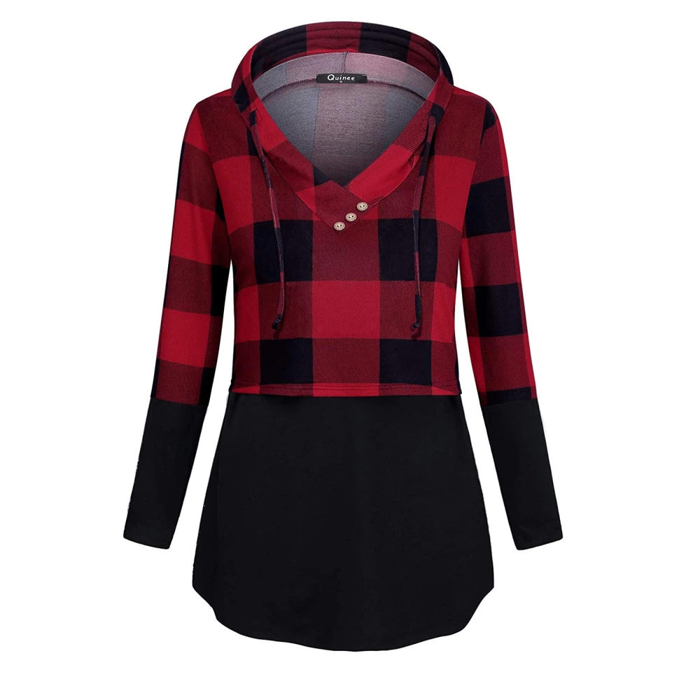 Female Hoodie, Plaid Long Sleeve Hooded Pullover Tops Nursing Wear