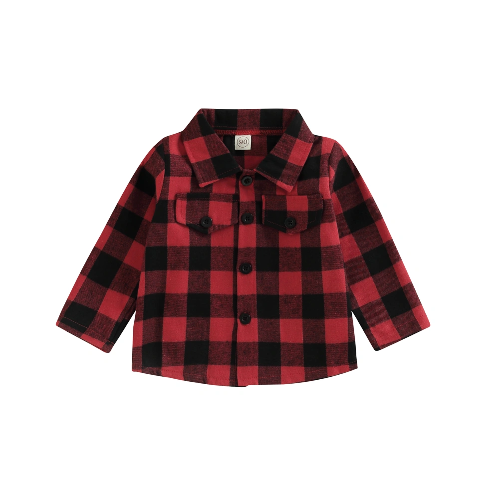 Kids Baby Plaid Shirt Jacket Casual Lapel Christmas Button Up Jacket 