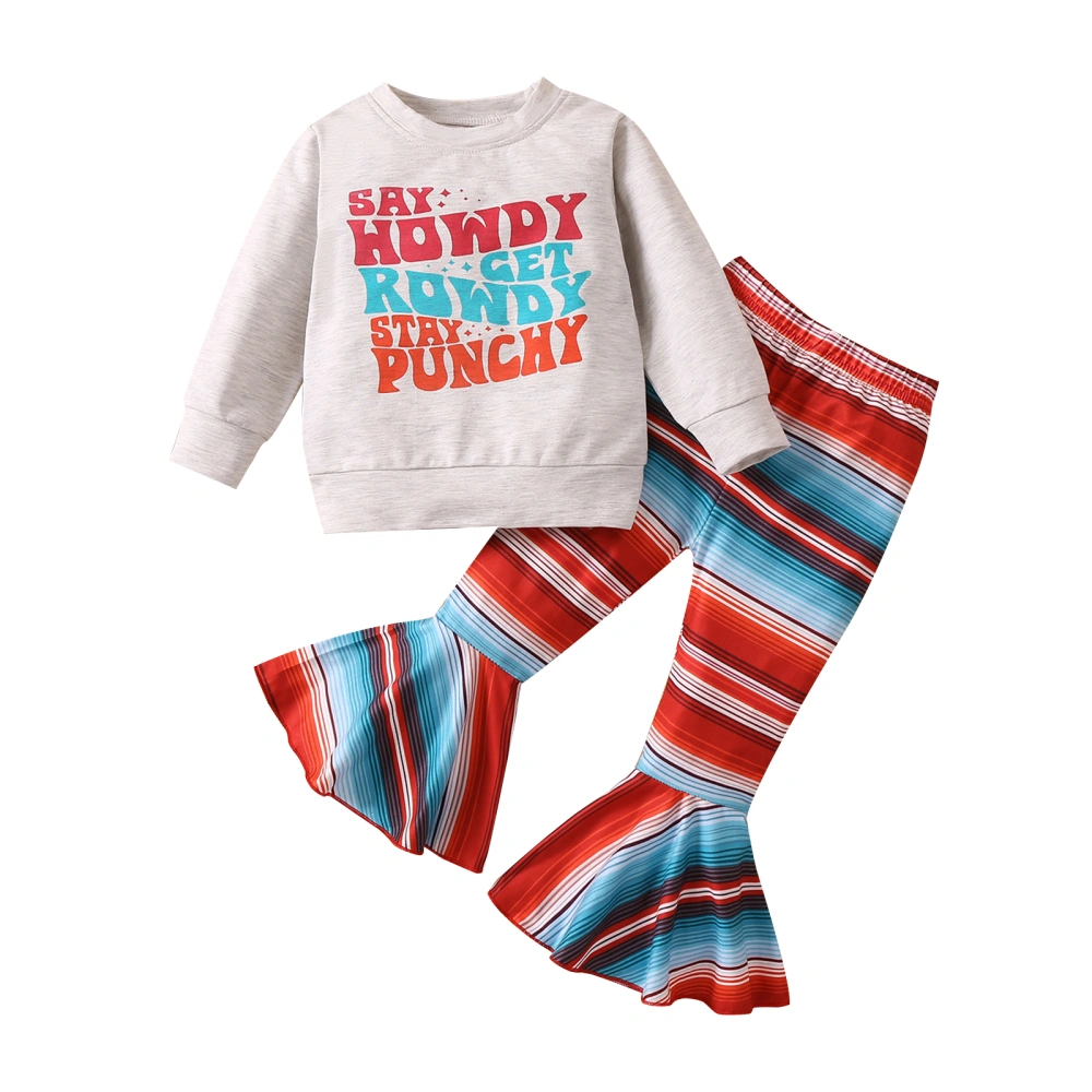 Kids Girls Outfits Letter Print Sweatshirt and Striped Flare Pants Set