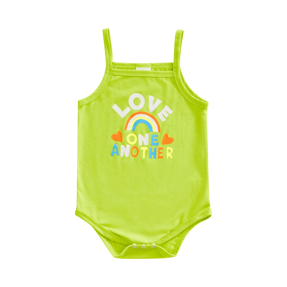 Baby Girl Suspender Romper Letter Rainbow Heart Printed Short Jumpsuit