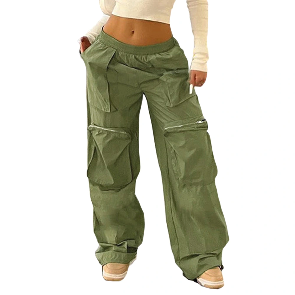 Women Loose Cargo Pants Solid Color Straight Leg Joggers Trousers 