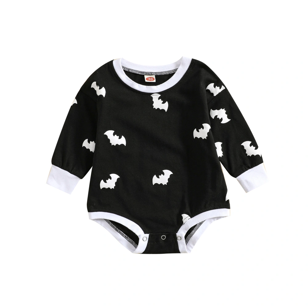 Baby Halloween Romper, Ghost/Bat Print Long Sleeves Jumpsuit