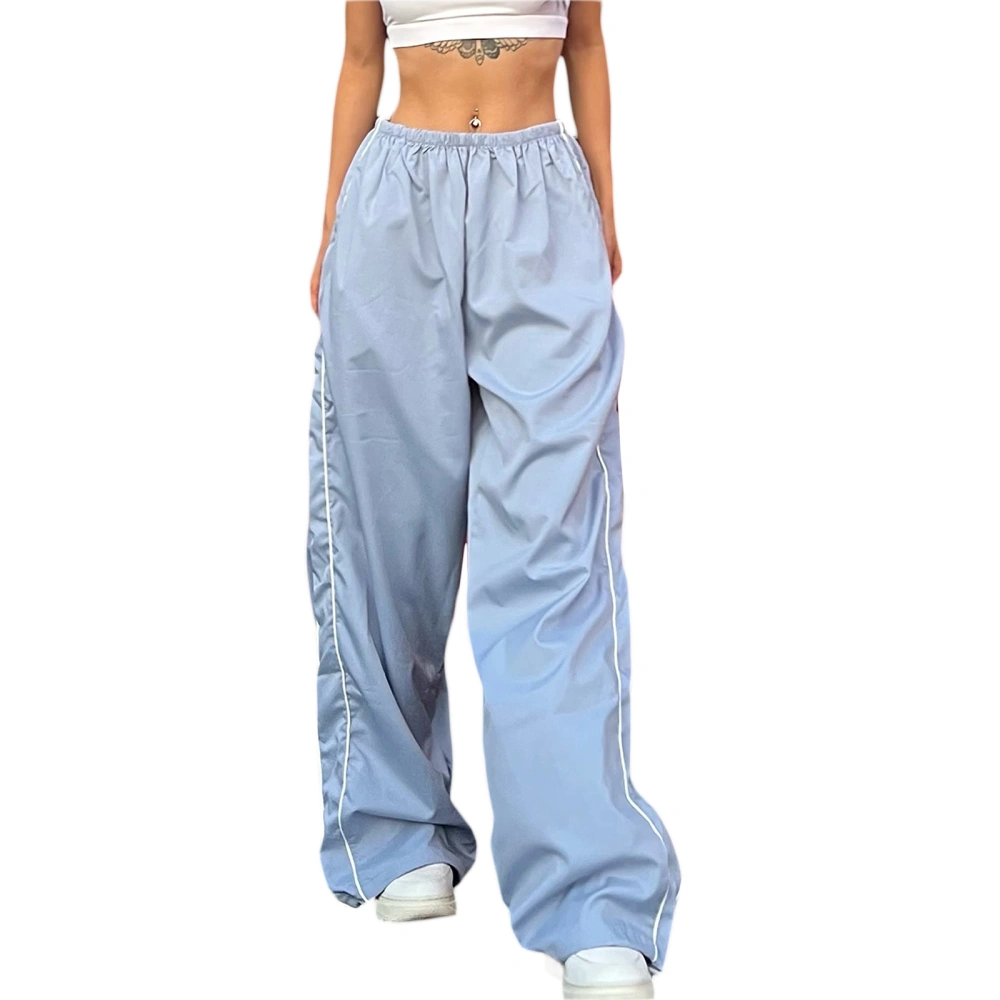 Women Loose Cargo Pants Elastic Waist Wide Leg Trousers with Pockets