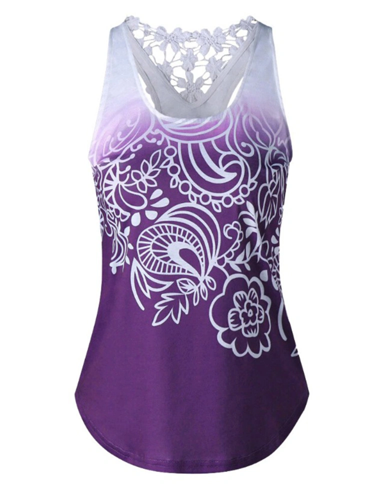 Women Summer Vest, Gradient Color Floral Lace Stitching Tank Tops