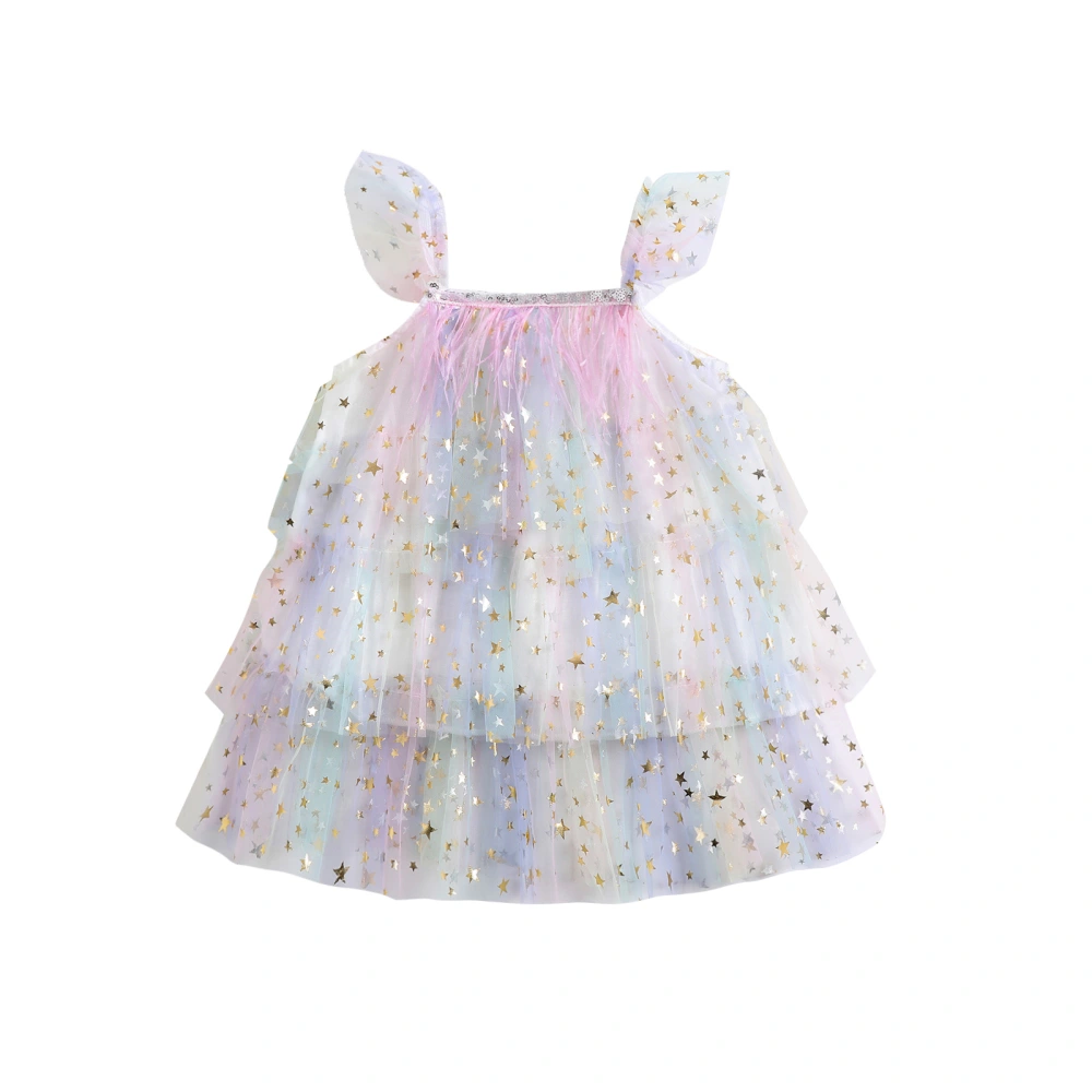 Baby Flying Sleeves Tanks Tops Star Sequins, Multi-Layered Clothing